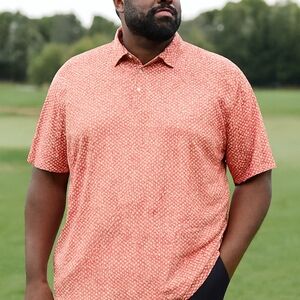 Izod Men's Patterned Orange Button-Down Shirt Big And Tall Size 4XL